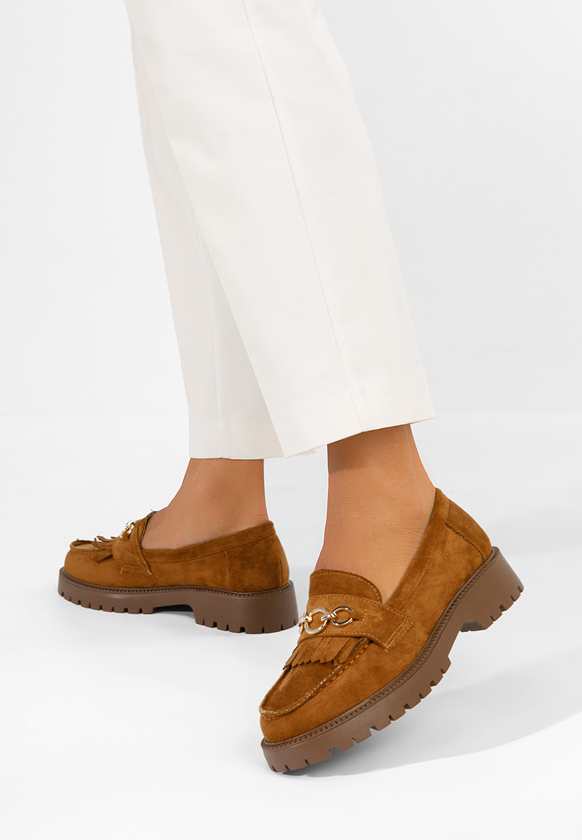 Mocassins femme à semelle épaisse chameau Loreya
