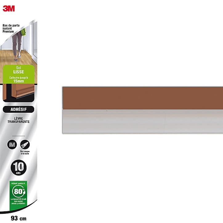 Bas de porte alu sol lisse adhésif Premium marron 93 cm 3M
