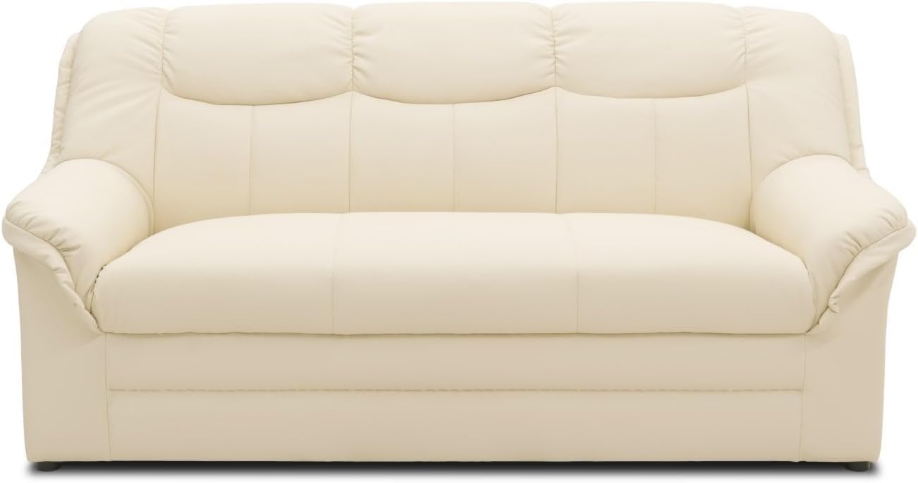 DOMO. collection Collection Berlin Sofa/klassisches 3er Sofa/Zeitlose Garnitur mit weichem Kunstleder/Maße: 178/90/89 cm (B/T/H) / Farbe: beige (weiß), 155113002584