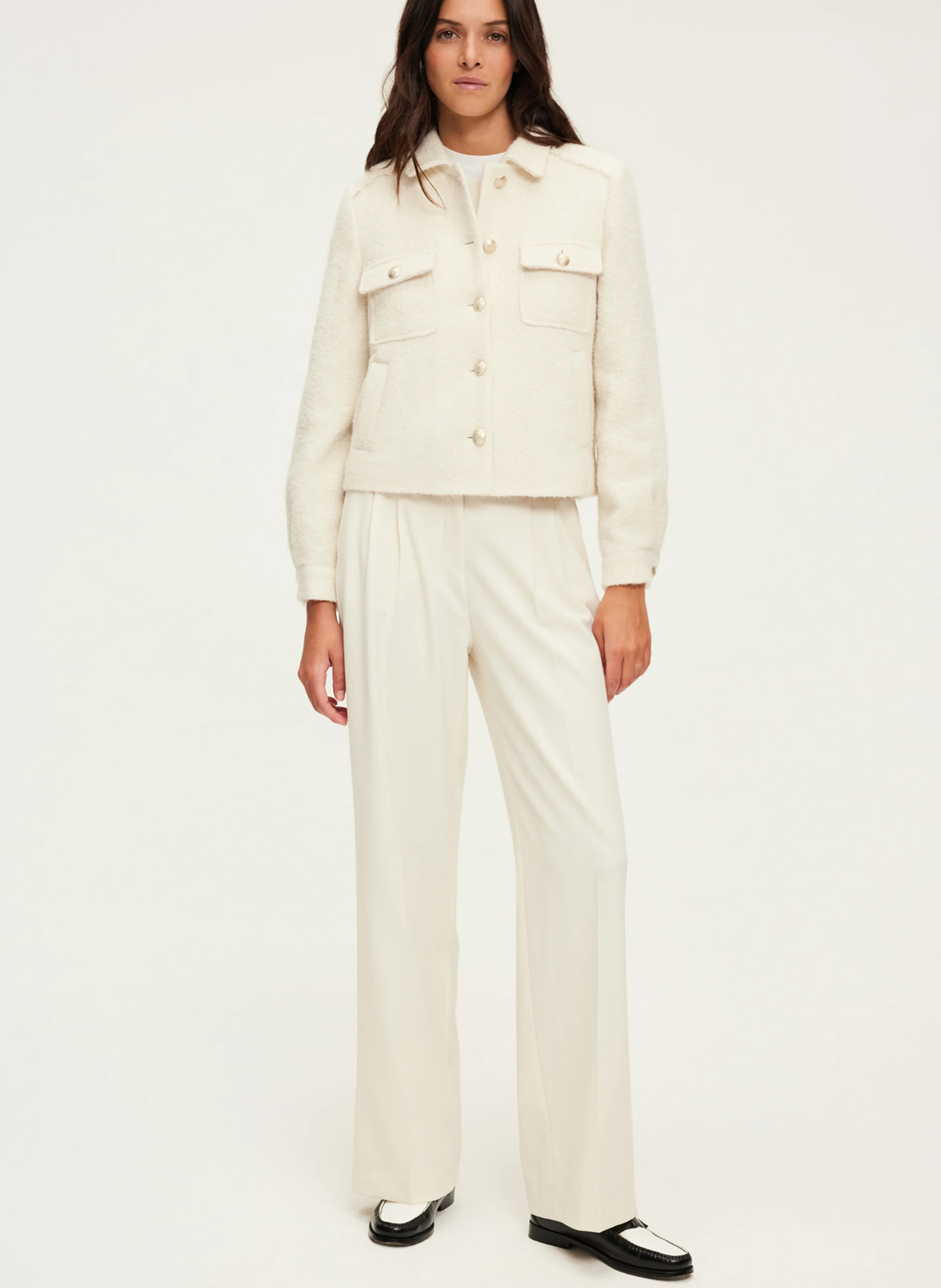 MARGUERITE - Veste courte en coton et laine mélangés | Beige