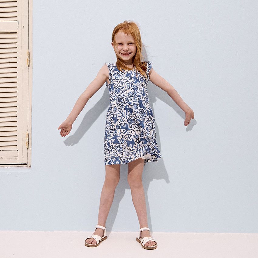 Robe sans manches imprimé oiseaux pour fille - Ecru
