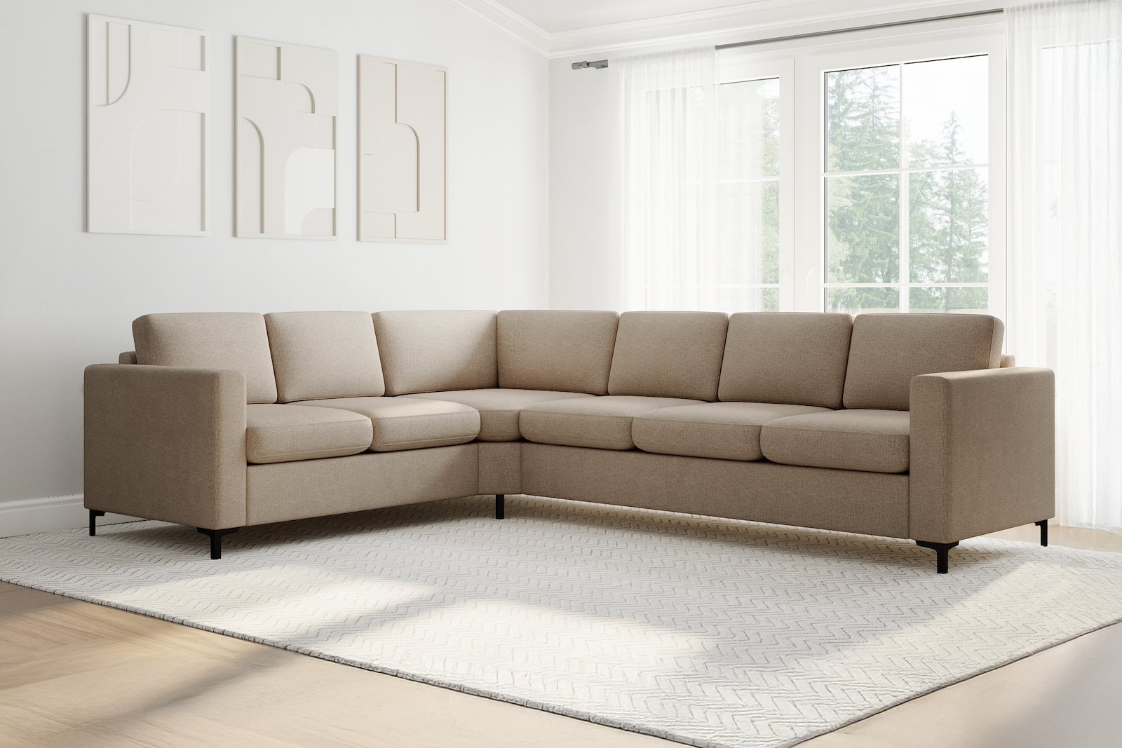Ask hjørnesofa 23 hjørnesofa. Big hjørnemodul. Tekstil Nordic 4 Dune med sorte metallben