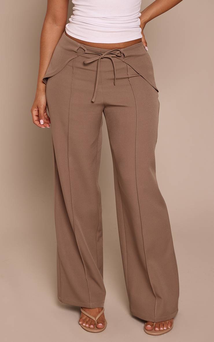 Gris Pierre Pantalon Tailleur Droit Petite Avec Détail Couture Et Nœud À Nouer Devant