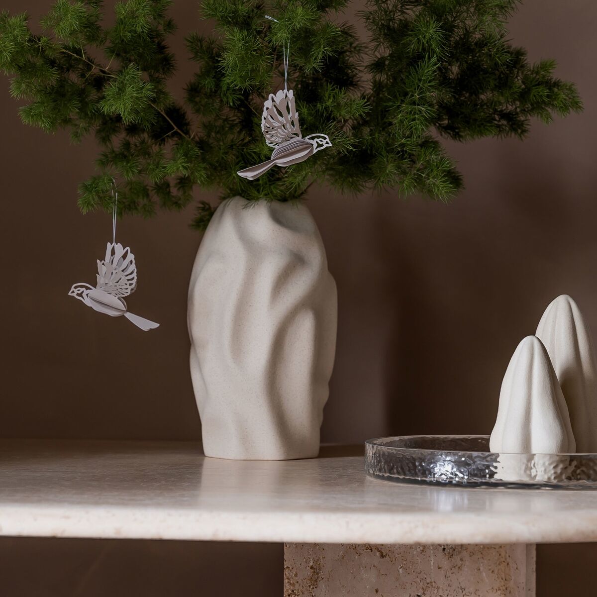 Paper Bird ornament 2-pack, sand