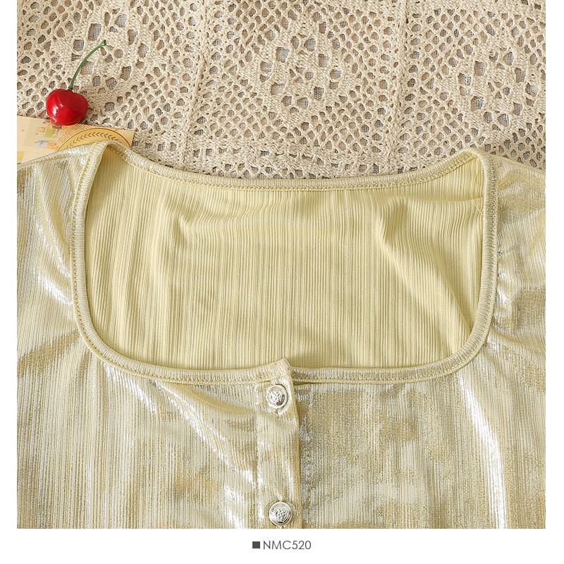 Lemongrass - Metallic T-shirt met knoopjes en sjerp