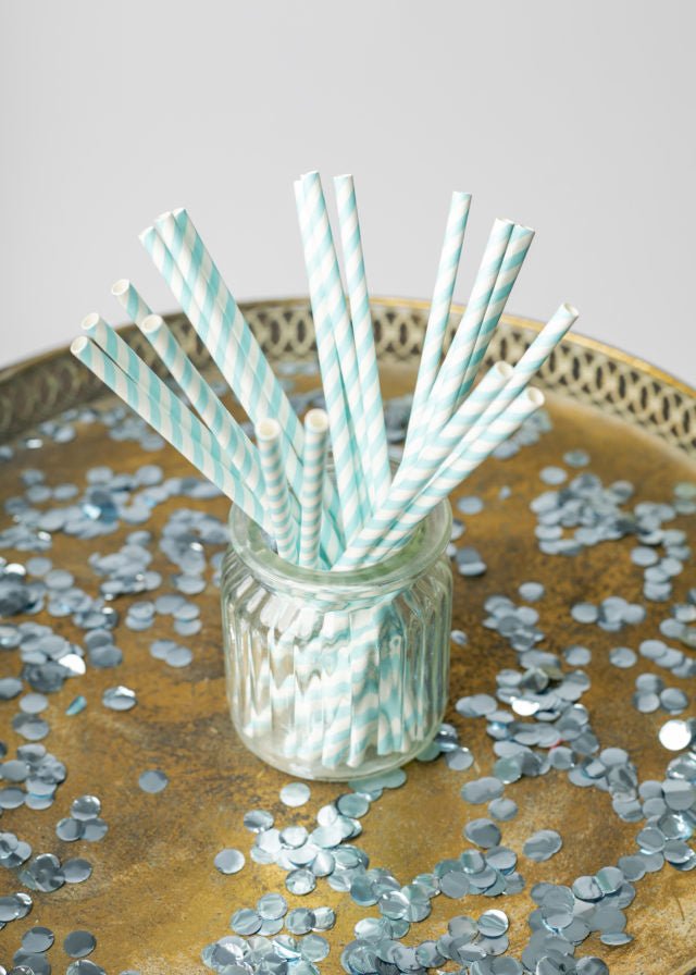 Papieren Rietjes Baby Blauw Gestreept 19,7cm 20st