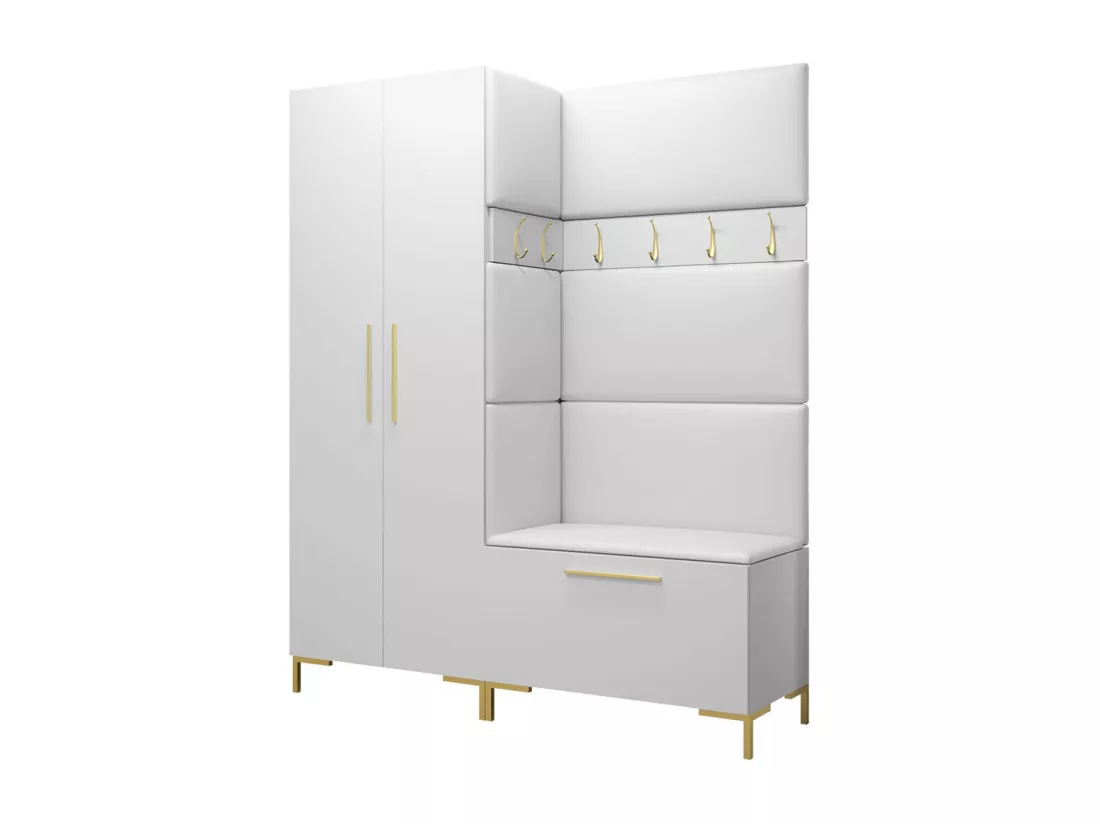Meuble d'entrée Tivsoa 100, 196x158x44cm, Blanc, Stratifié|Faux cuir, À suspendre|À poser