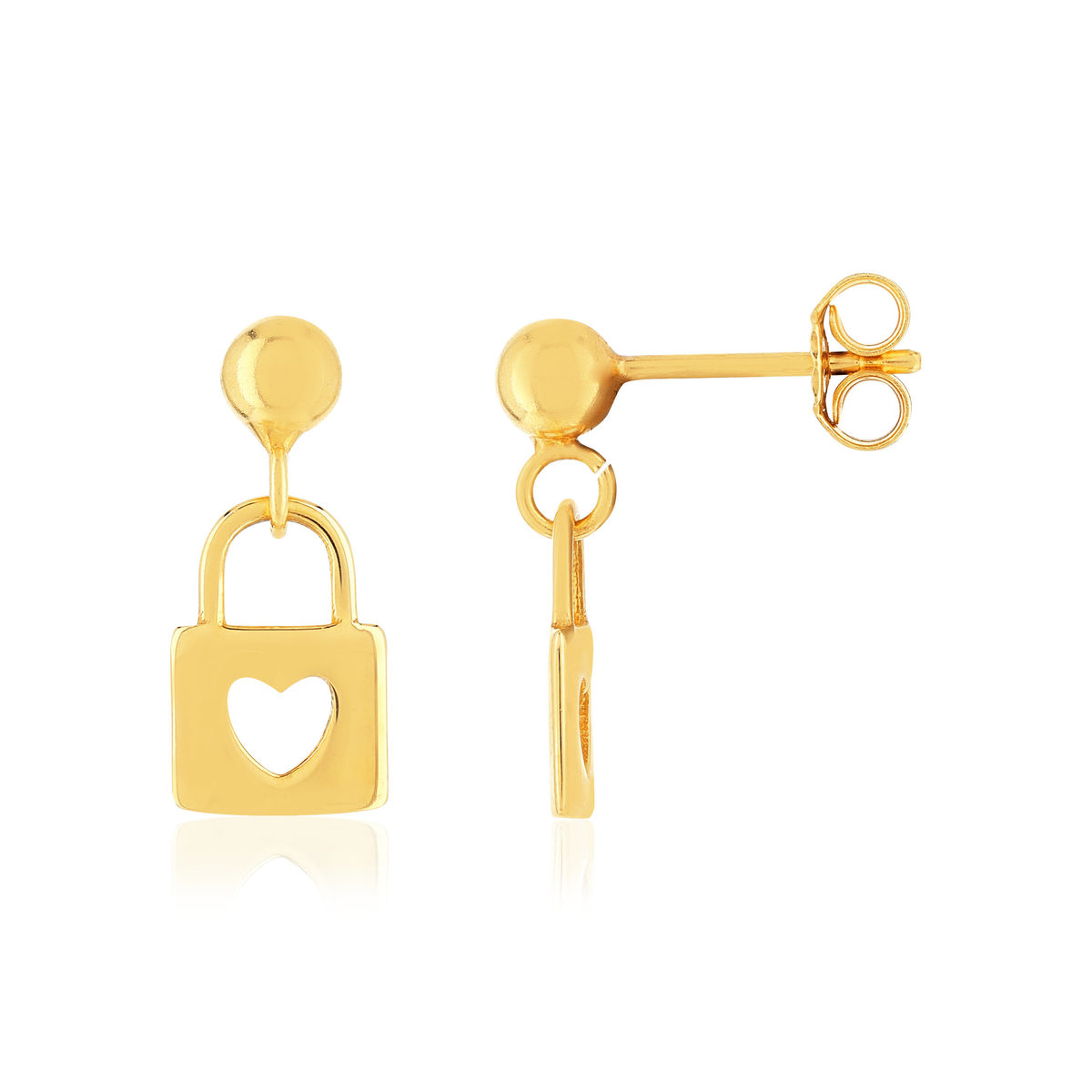 Boucles d'oreilles or jaune 375 motif cadenas et coeur