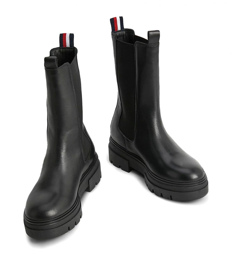 Botas Chelsea Tommy Hilfiger em couro preto - Altura da sola: 5,5 cm -