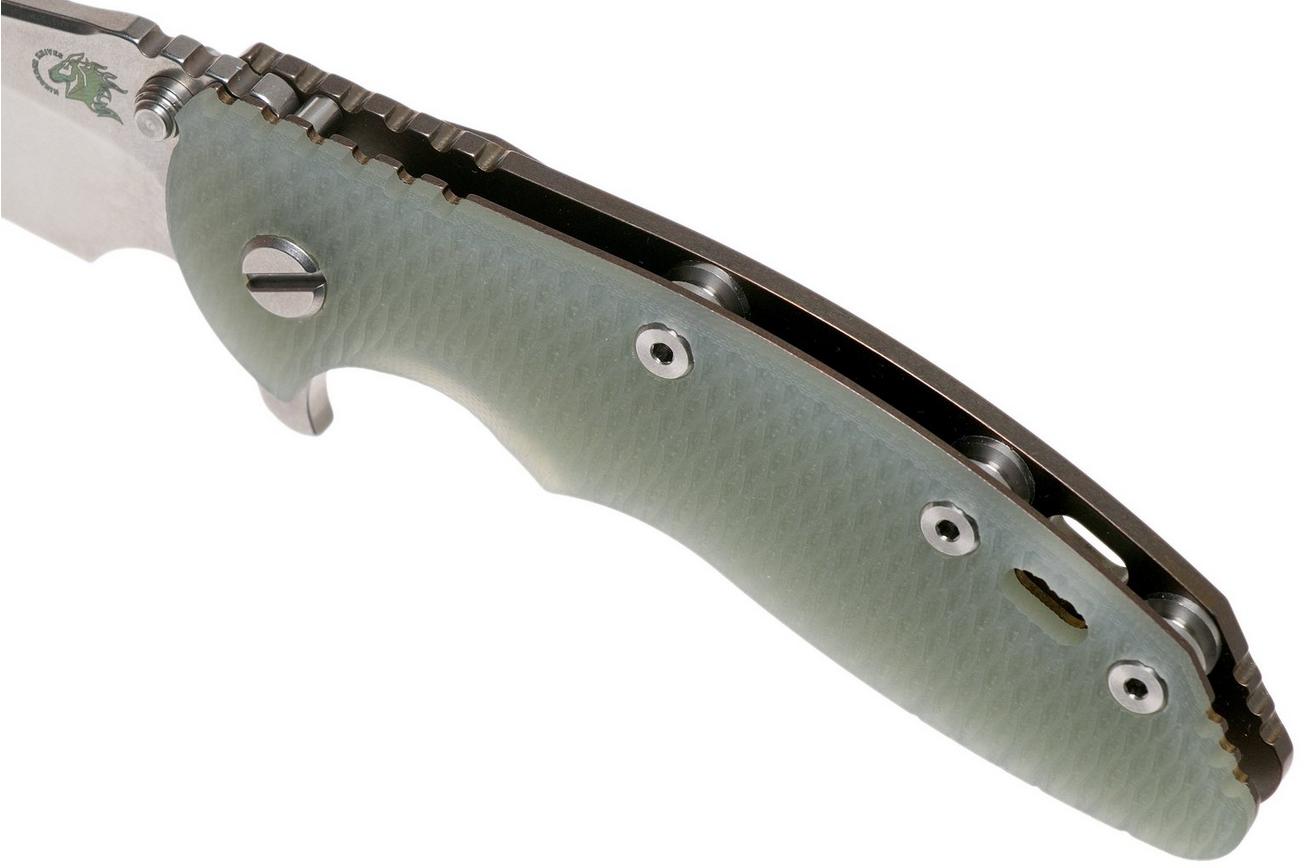 Rick Hinderer XM18 3.5” Recurve, CPM 20CV, Stonewash, Bronze, Translucent G10, zakmes