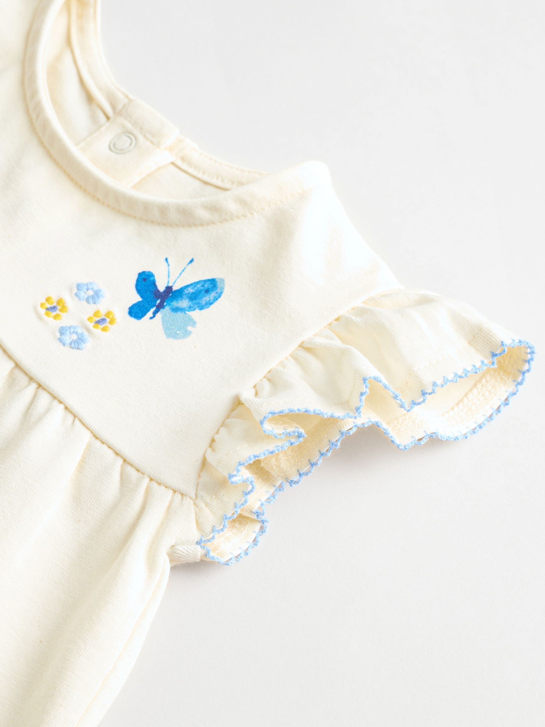 Blauw/wit met bloemenprint - 6 -delig Baby Set van T-shirt met ruches en short (0mnd-2jr)