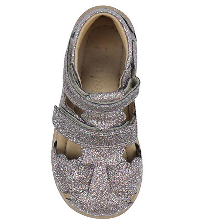 Pom Pom Sandalen - Zwei Klettband Wellenkanten - Multi Glitter
