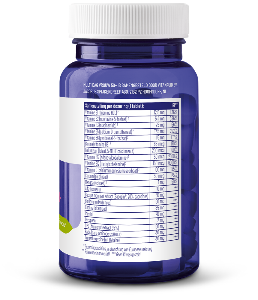 Vitakruid Multi Dag Vrouw 50+ 100% Vegan (30 tabletten)