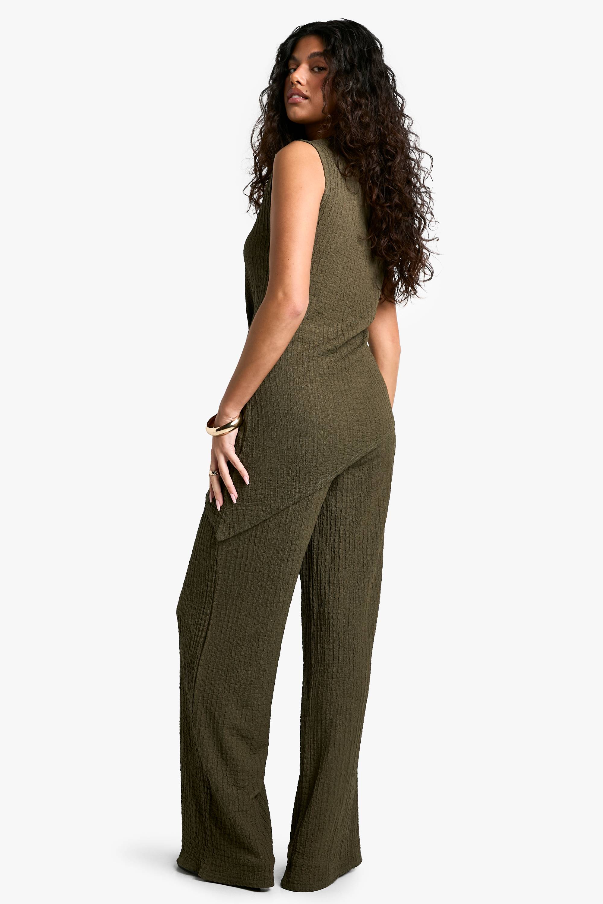 boohoo Textured Asym Hem Sleeveless Top & Trouser Co-ord