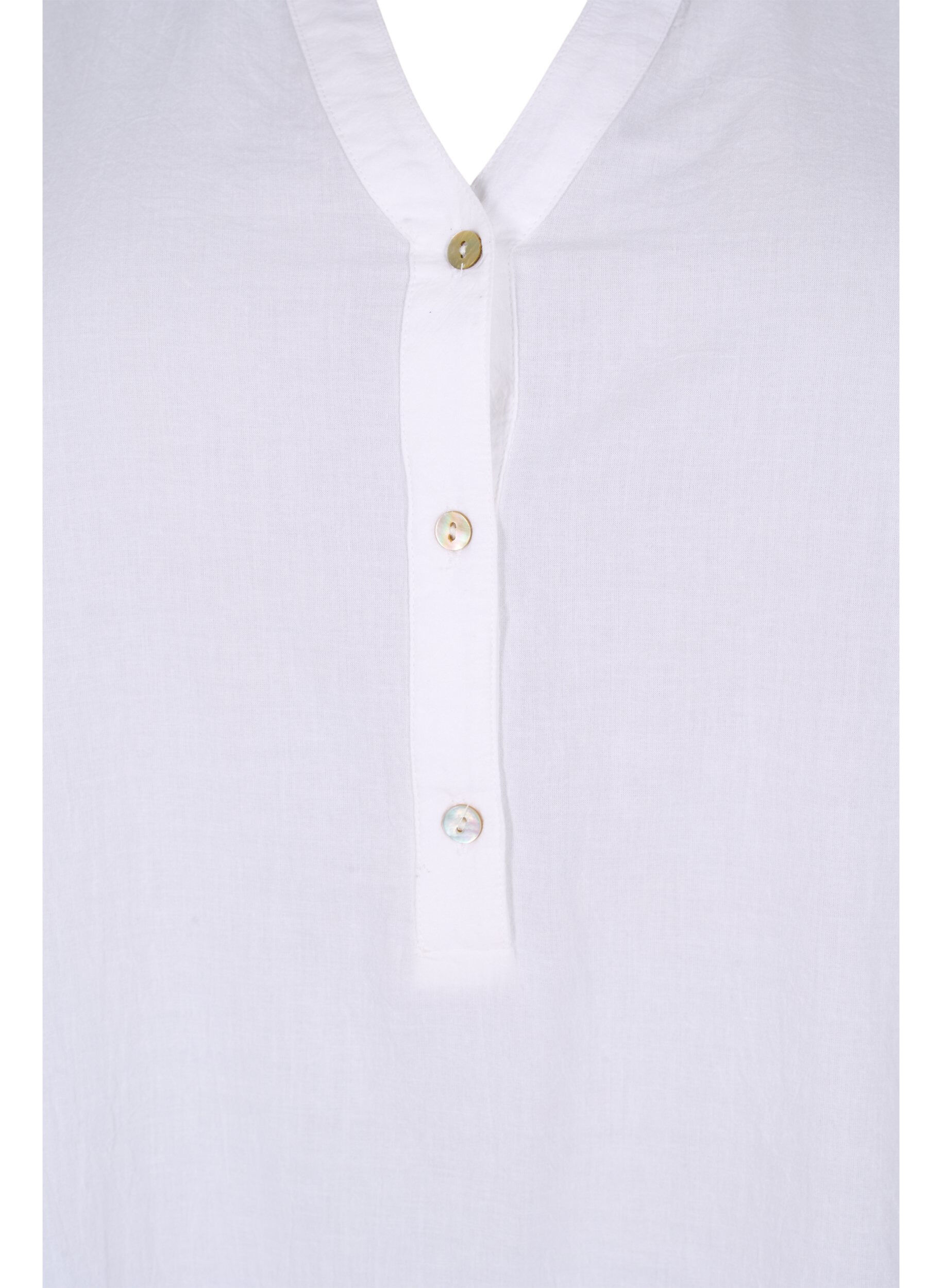 Skjortebluse med broderi anglaise og 3/4 ærmer