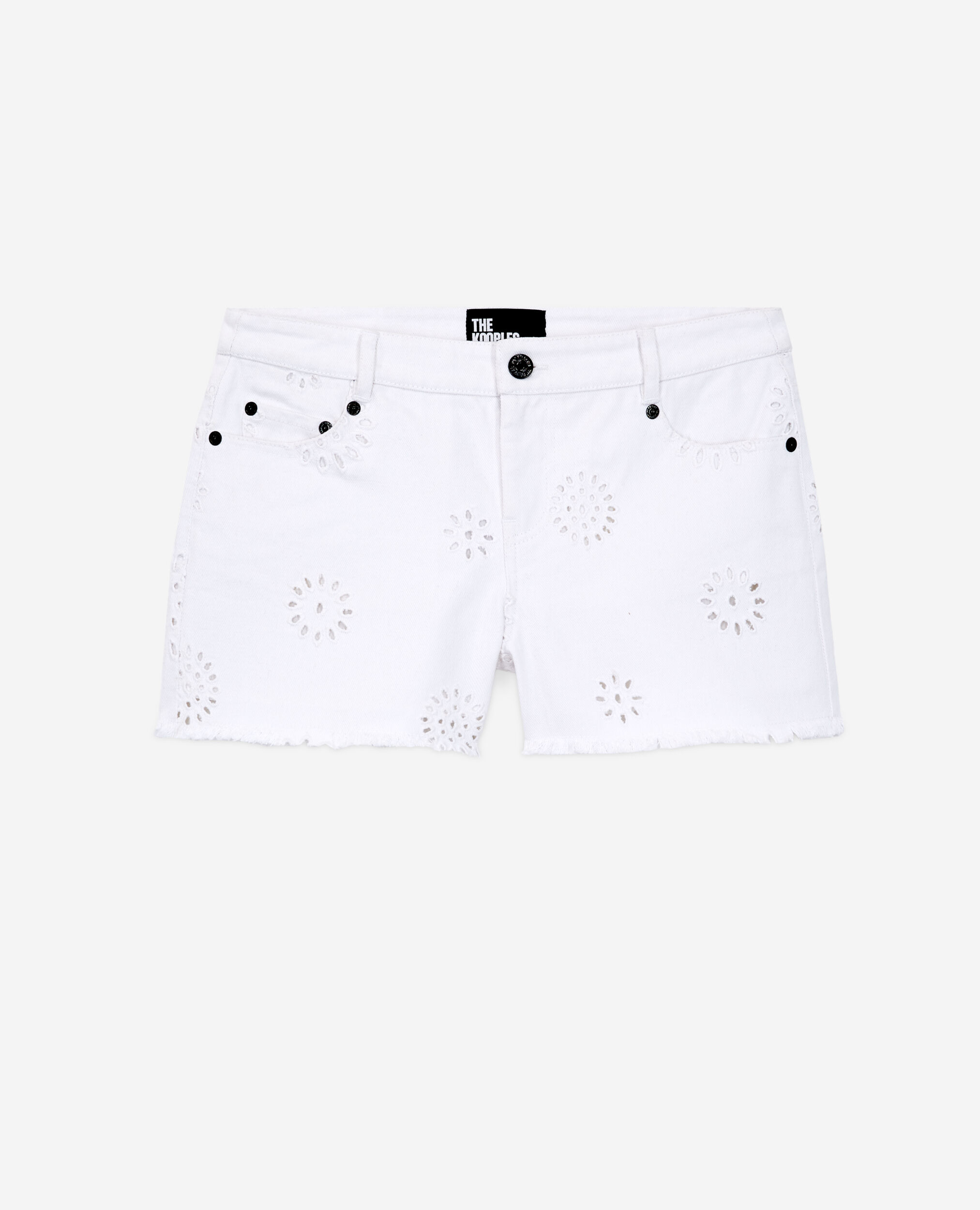Short en denim blanc avec broderie Anglaise