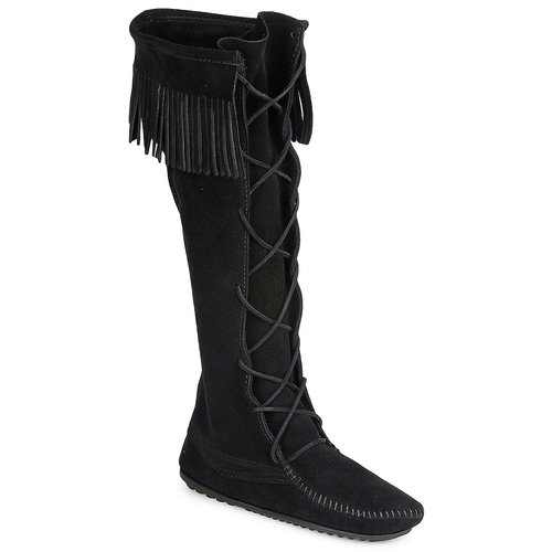 Minnetonka - FRONT LACE HARDSOLE KNEE HI BOOT - Noir