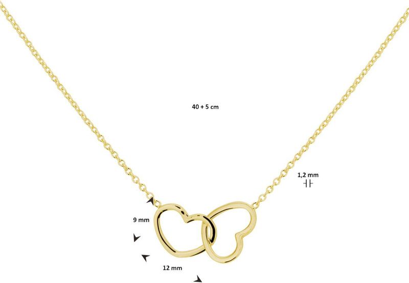 Zilver Verguld - Collier - Hartjes - 40 + 5 cm - 3 Micron