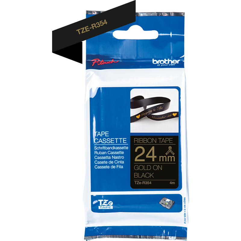 Brother P-Touch Stoffband TZe-R354, 24 mm, gold auf schwarz