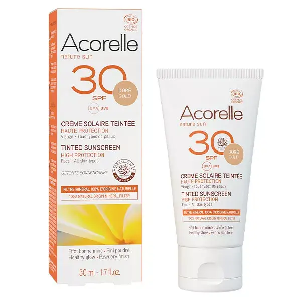 Acorelle Crème Solaire Teinte Dorée Bio SPF30 50ml