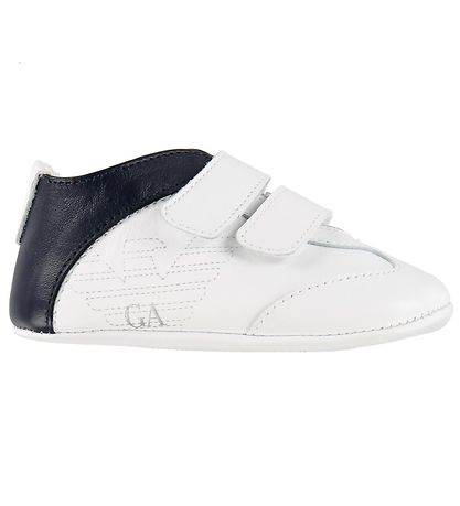 Emporio Armani Leder-Krabbelschuhe - Weiß m. Hellblau