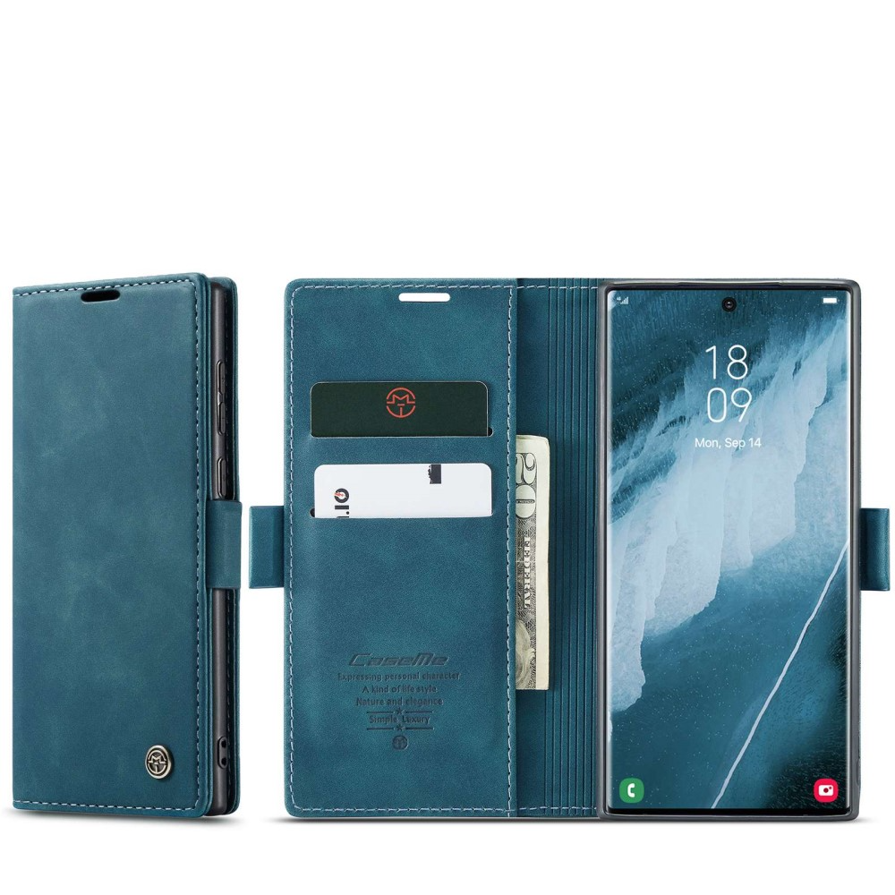 Samsung Galaxy S22 Ultra 5G Leder Tasche Flip Wallet Etui mit Kartenfächern - Blaugrün