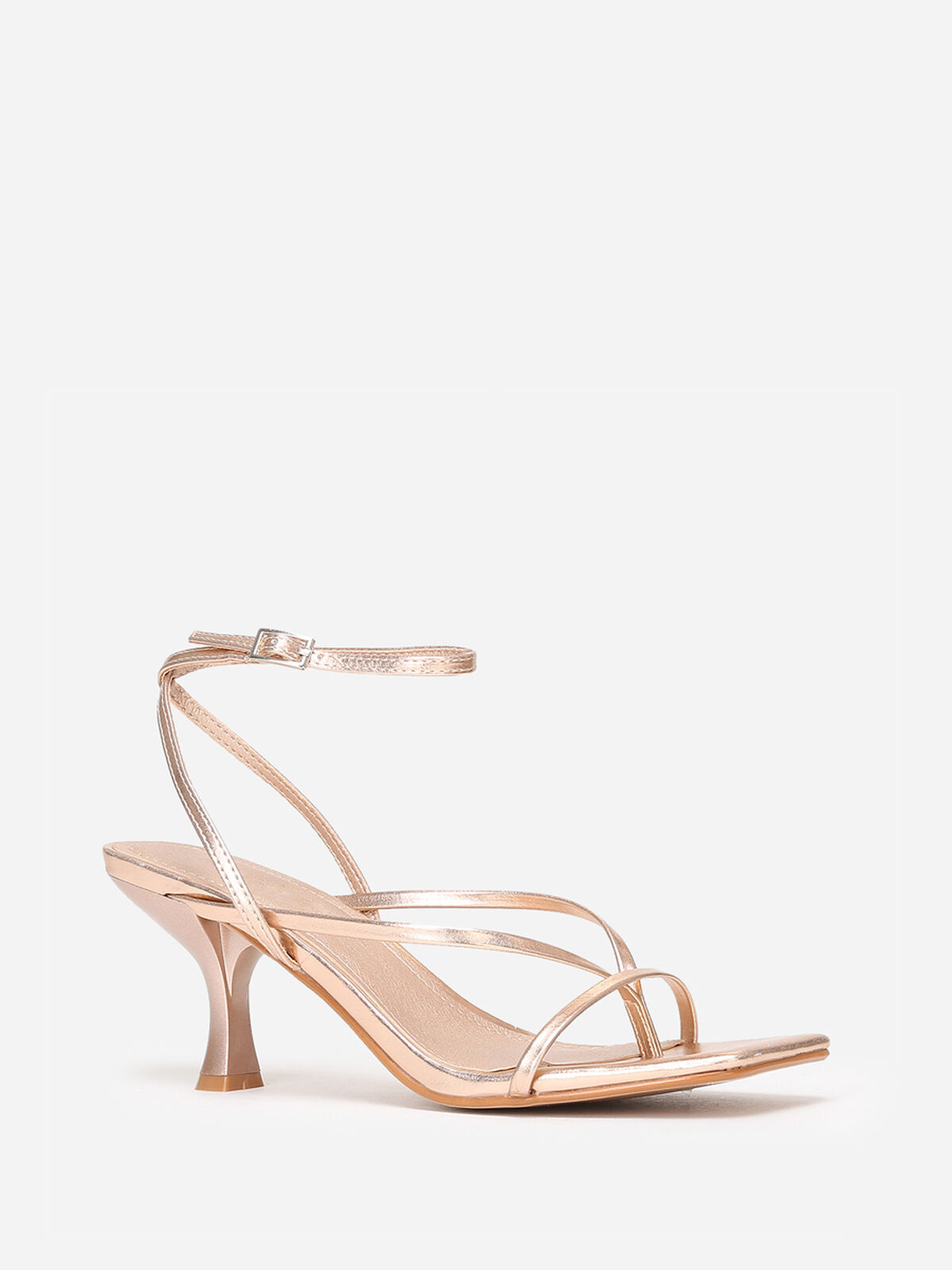 Sandales à talon bobine et bout carré- Doré rose