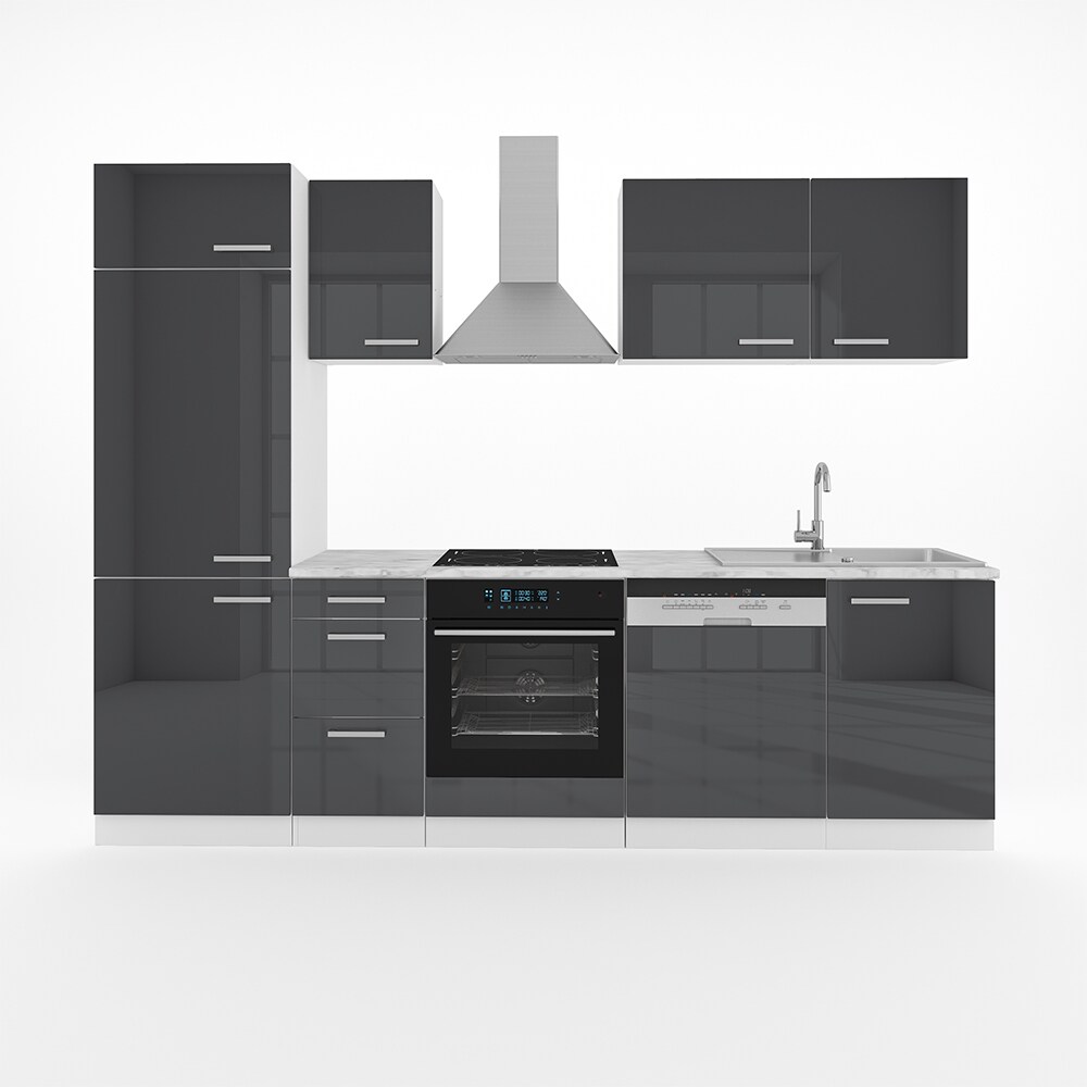 Vicco Küche 270 cm Küchenzeile Küchenblock EinbaukücheAnthrazit Hochglanz