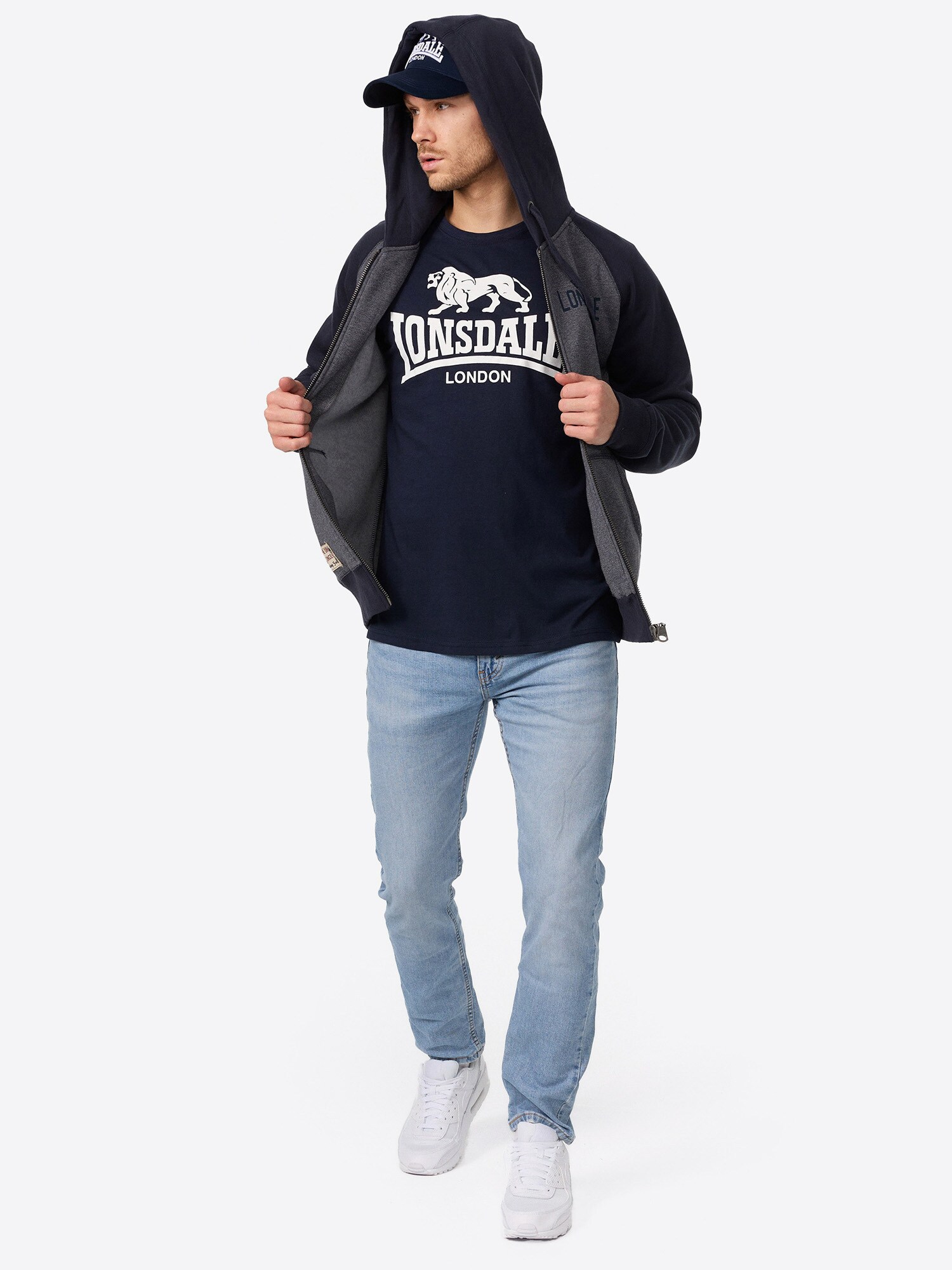 Lonsdale Herren Kapuzensweatjacke mit Reißverschluss schmale Passform SLOUGH
