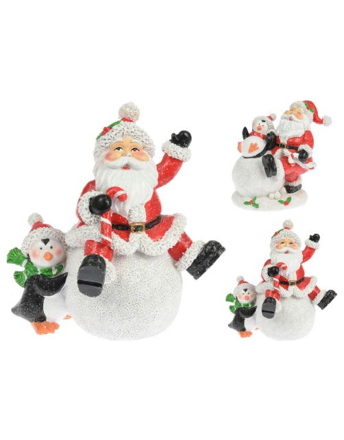 Homestyle Kerstman Op Sneeuwbal - Kerstversiering - 13x10x14 cm Assorti