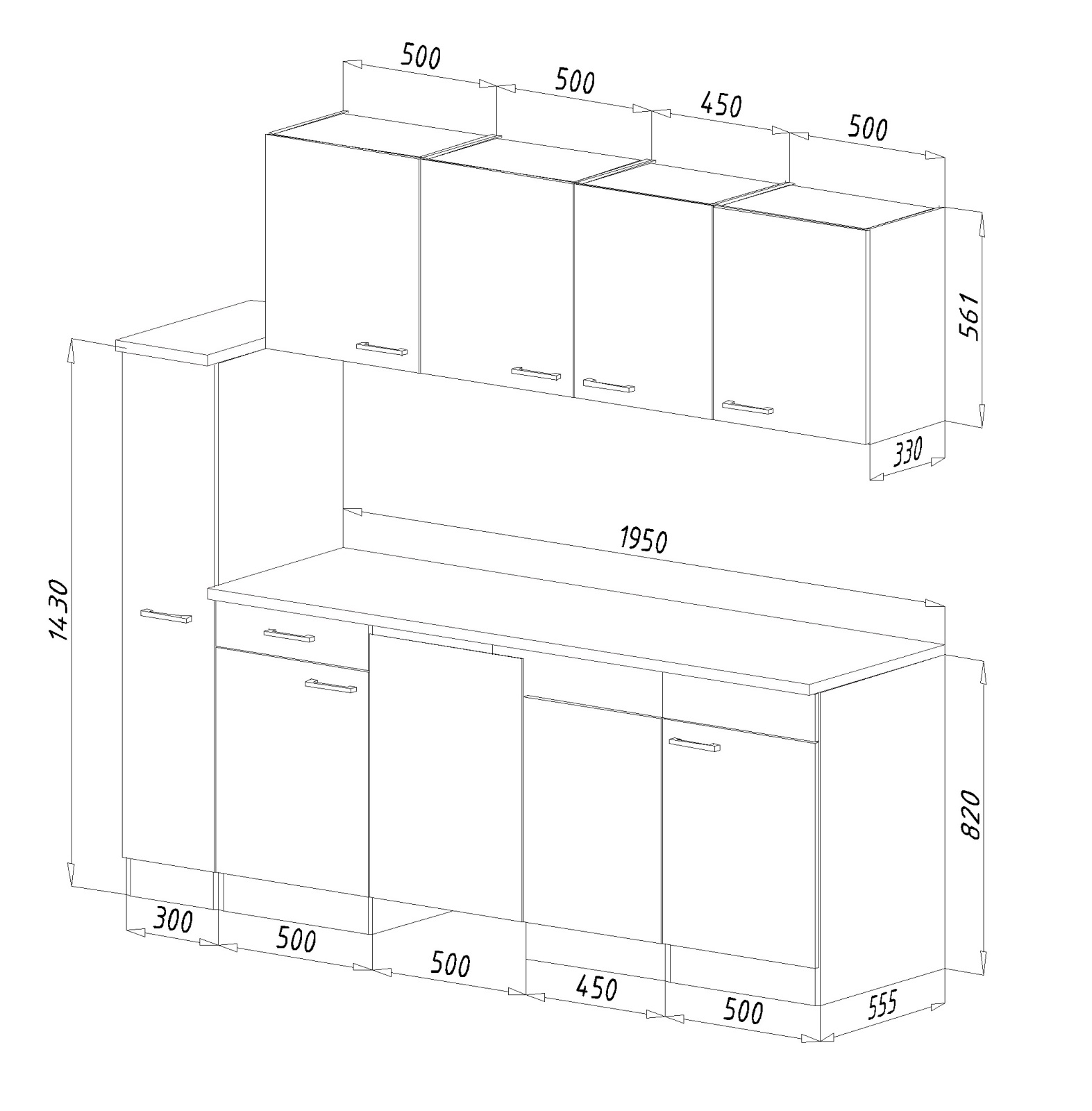 RESPEKTA Singleküche OLIVER - grau - Eiche York - mit E-Geräten - 225 cm