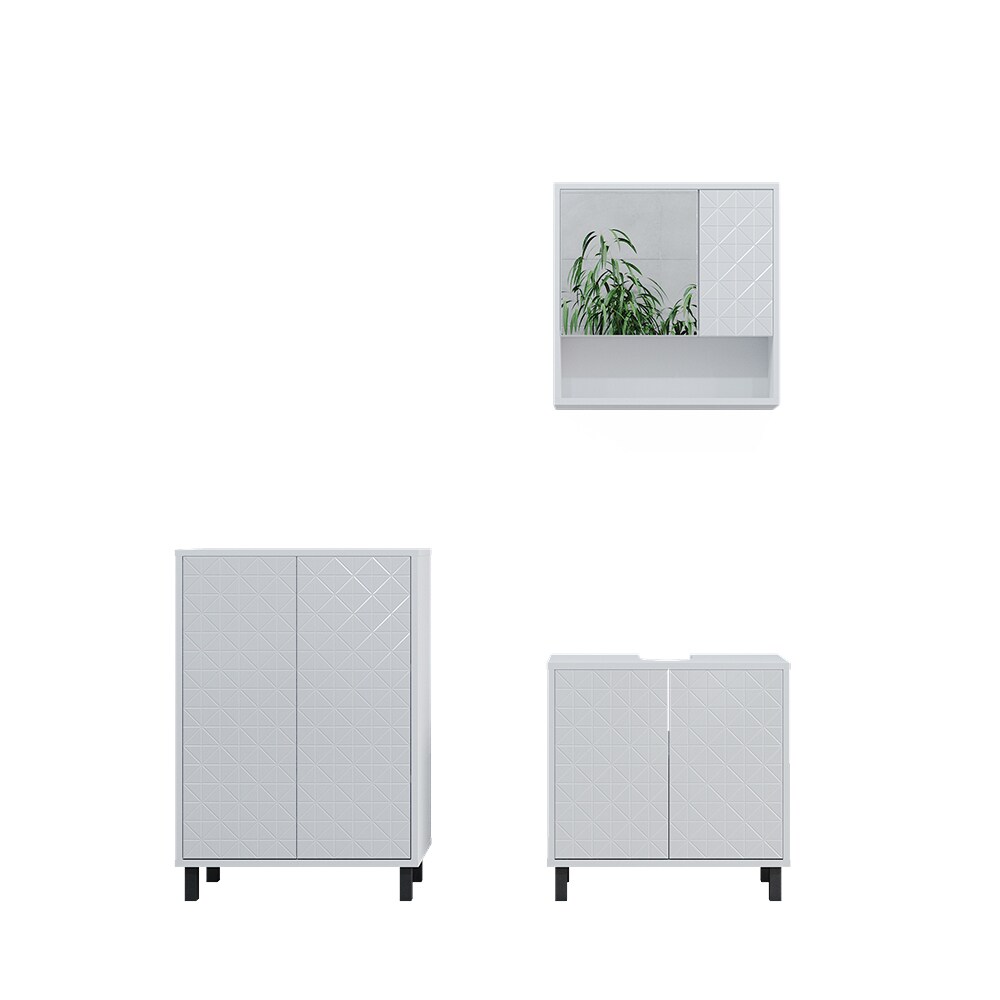 Vicco Badmöbel-Set Agasta weiß, Badezimmerschränke 3D Optik