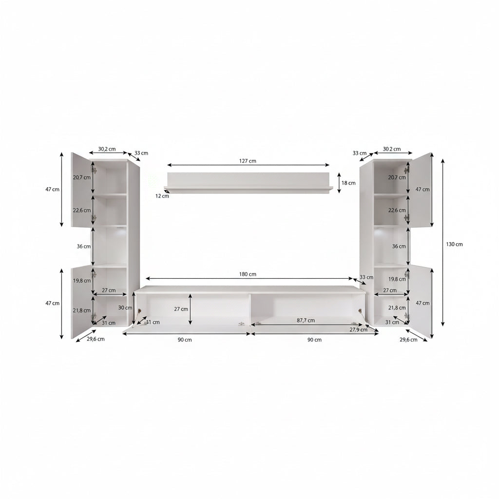 Pure XL - Wandmeubel - Zwart - 180x33x130 cm