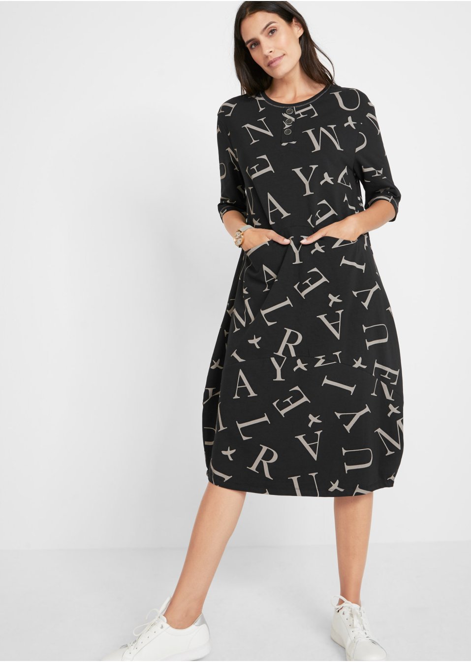 Robe coton ample avec poches, mi-manches