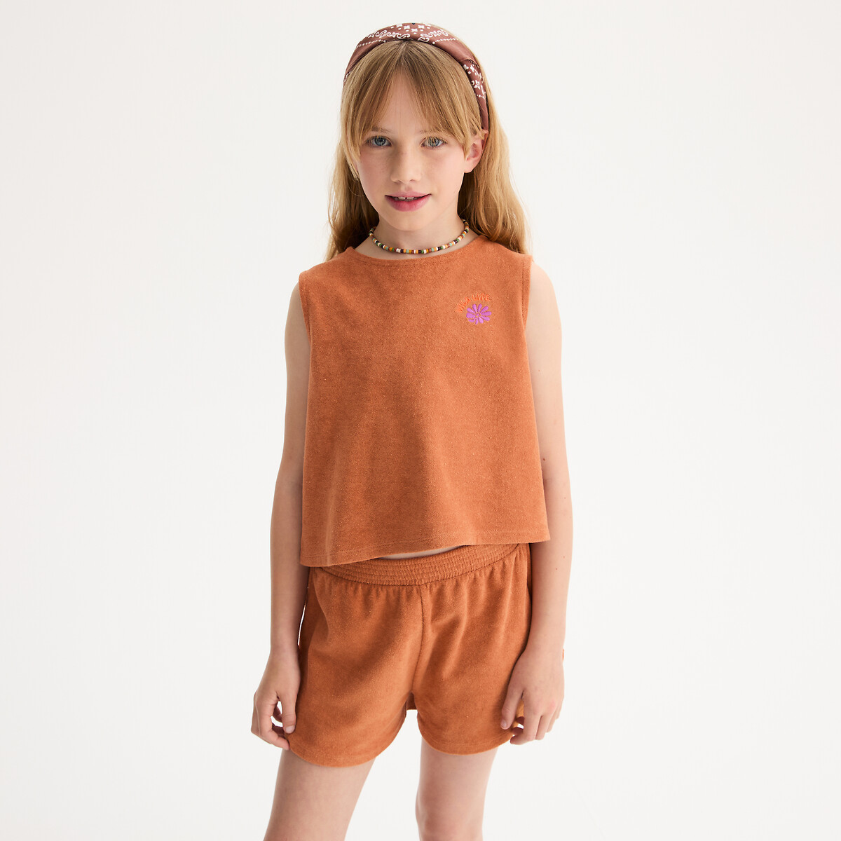 COLEÇÃO LA REDOUTE<br>Conjunto de duas peças em tecido atoalhado, camiseta e shorts
