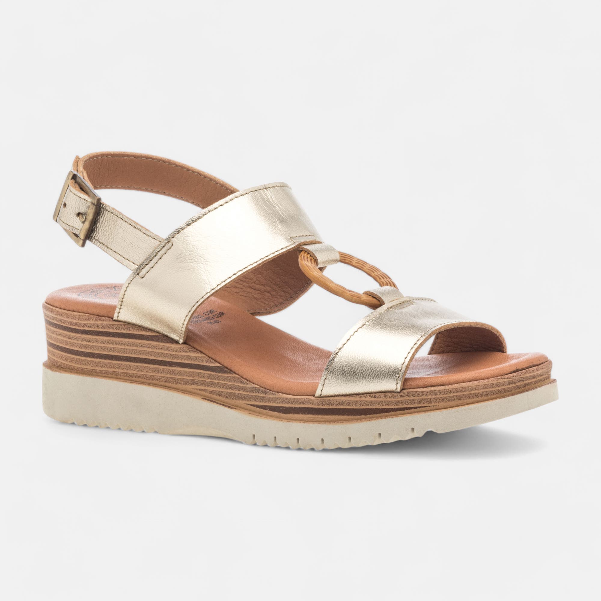 Sandales à talon compensé Femme en cuir or