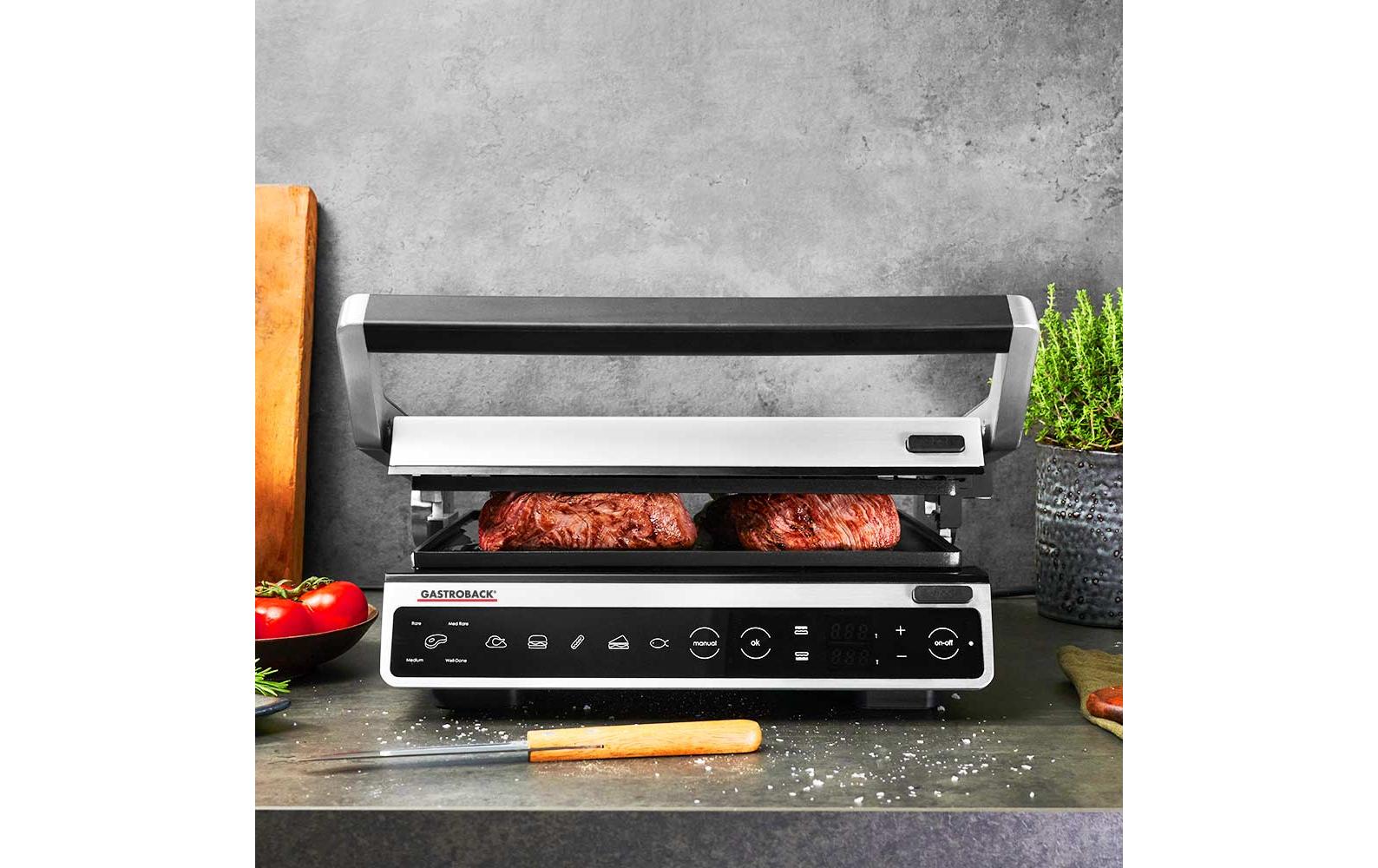 Kontaktgrill BBQ Advanced Smart 200 W<br>Vielseitig, leistungsstark und gesundes Grillen mit 2000 Watt Leistung, höhenverstellbaren Grillplatten und automatischer Anpassung der Grillzeit
