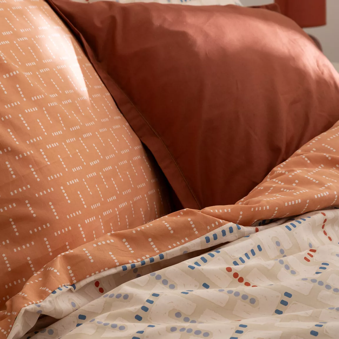 Housse de couette et deux taies coton (240 x 220 cm) Posei Multicolore