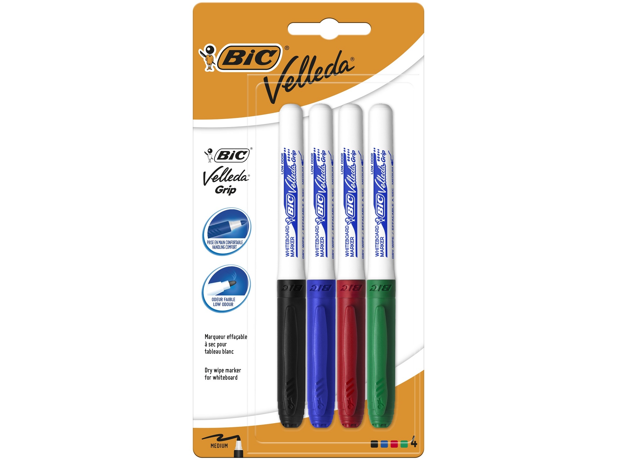 MARCADOR PARA QUADRO BRANCO BIC VELLEDA GRIP 4 UNIDADES