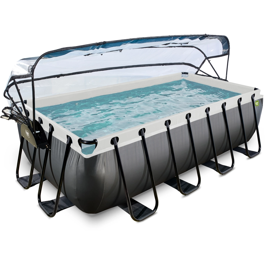 EXIT Black Leather Pool 400x200x100cm mit Sandfilterpumpe und Abdeckung und Wärmepumpe - schwarz