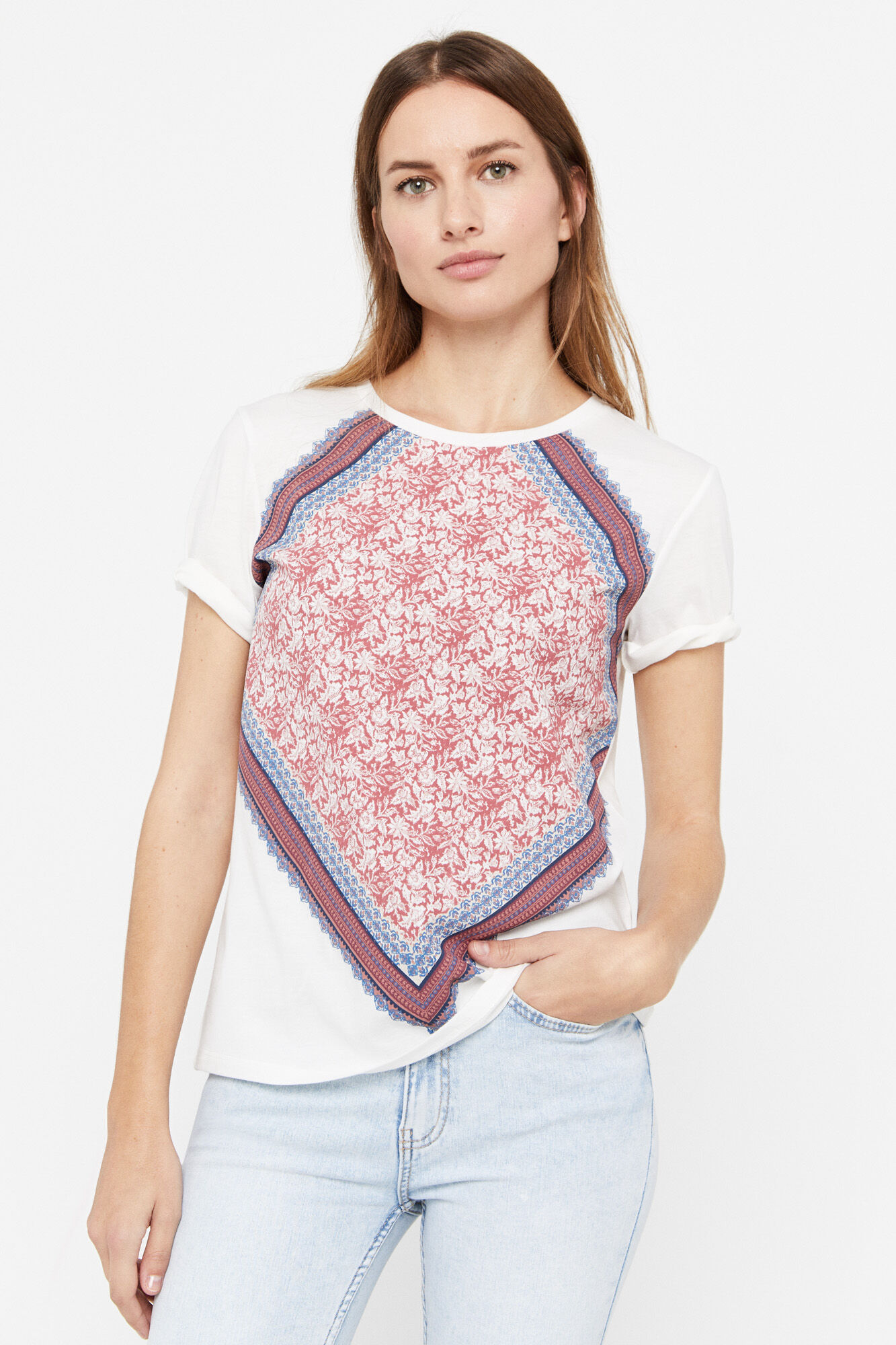 Camiseta com estampa de lenço - Fúcsia