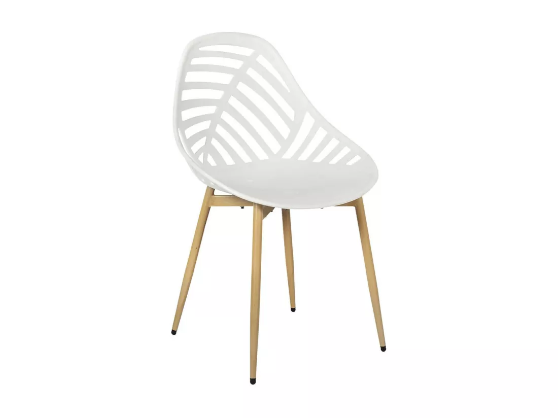 SAORI - Lot de 4 Chaises de Jardin Coque Plastique Ajourée Blanc Pieds Métal