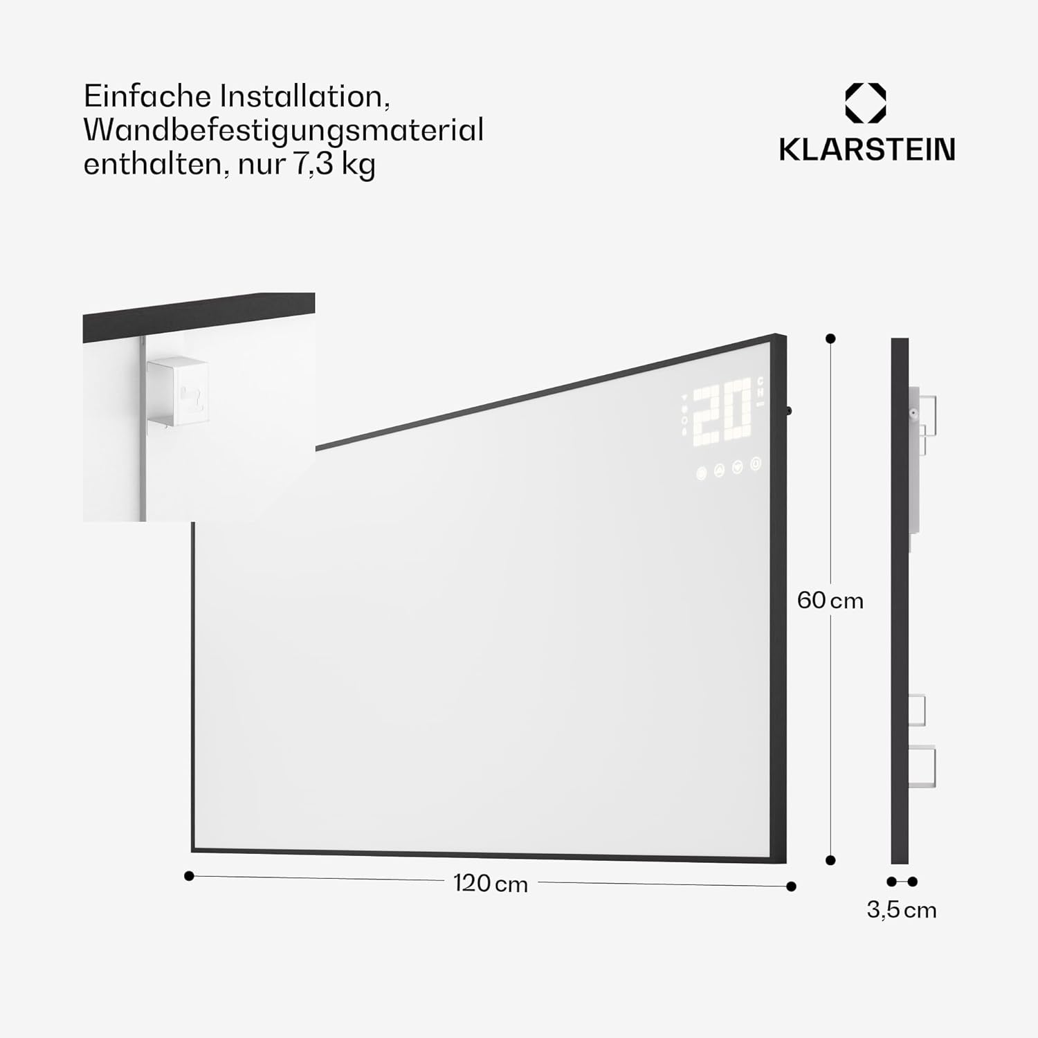 Klarstein Infrarotheizung mit Thermostat, 770W Elektroheizung, Smart Home Bild-Infrarotheizung zur Wandmontage, IR mit App-Steuerung & Erkennung offener Fenster, Feuchtraum Heizkörper CO2-Frei
