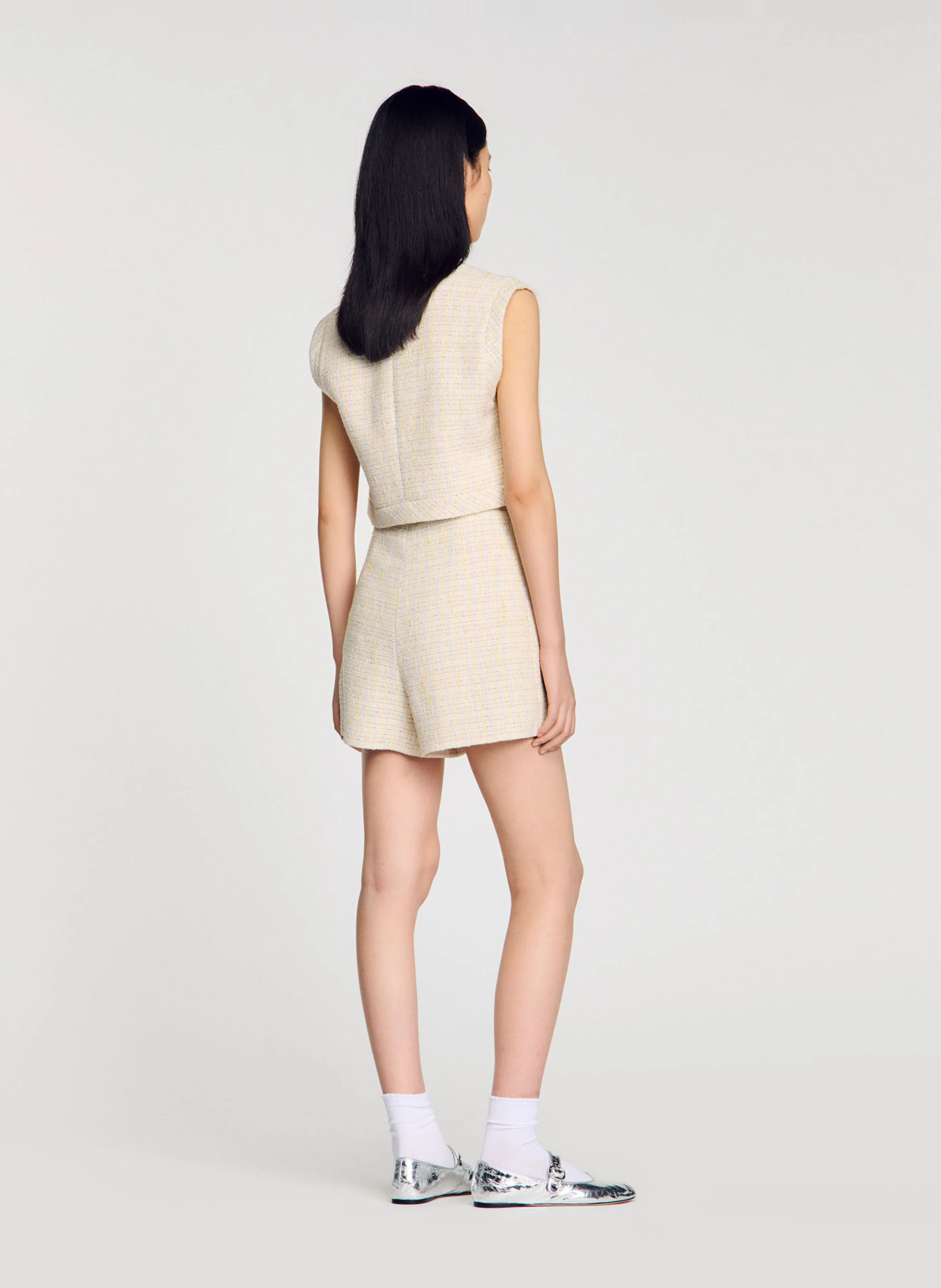 Short taille haute en tweed fantaisie | Jaune