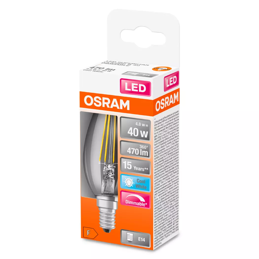 LED-Kerze klar E14/ 4,8Watt/ Energie F