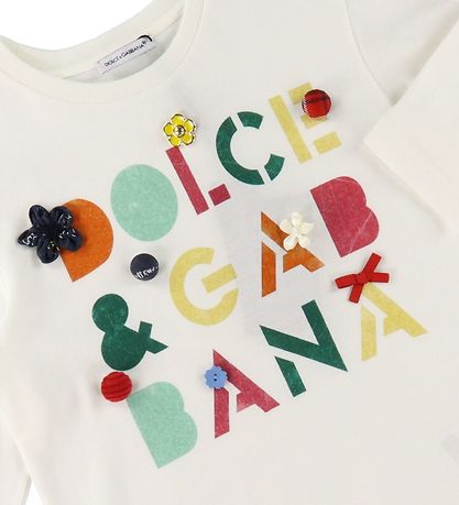 Dolce & Gabbana Pullover - Weiß m. Text/Knöpfe