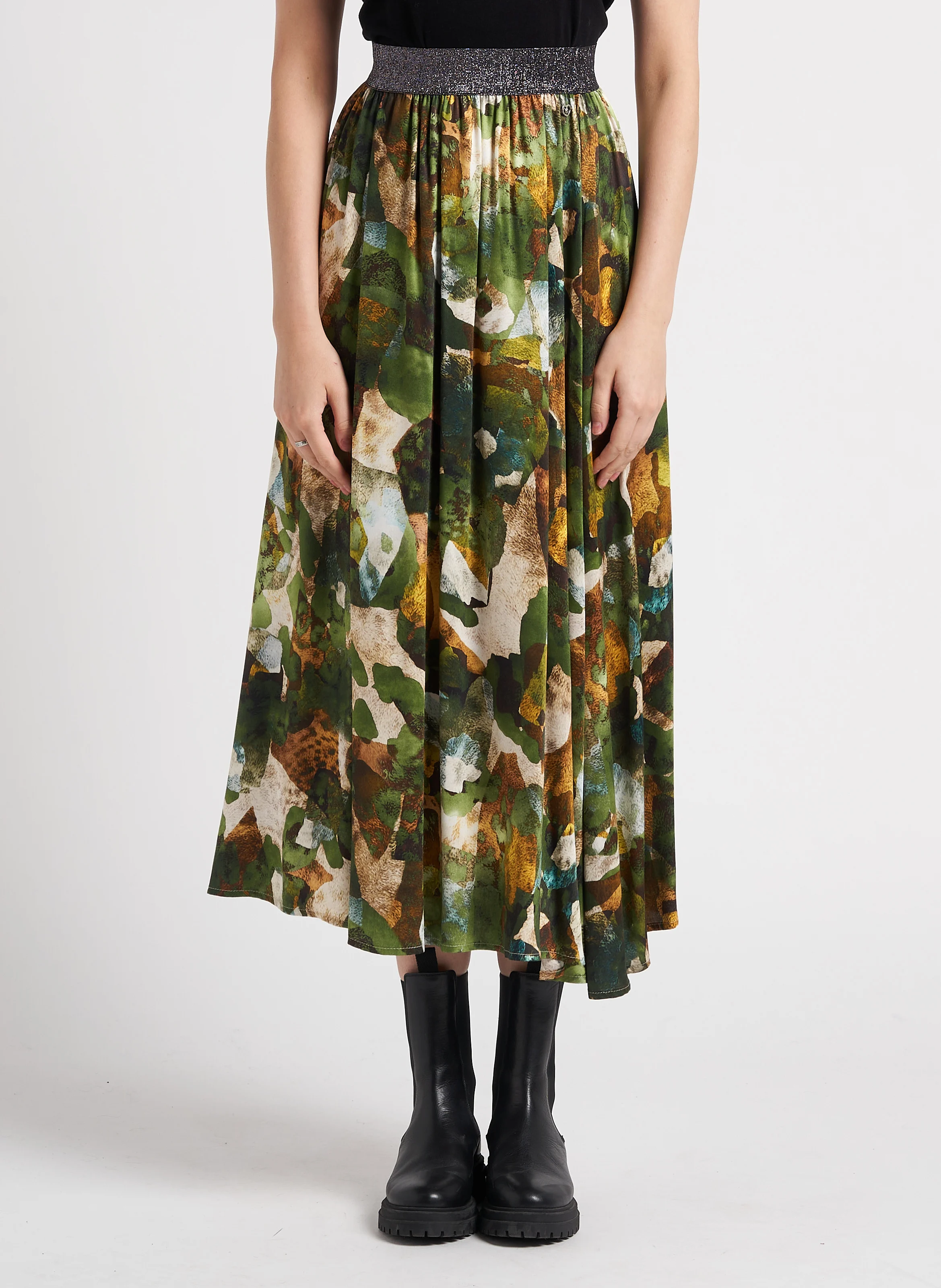 Jupe midi évasée à motif abstrait | Multicolore