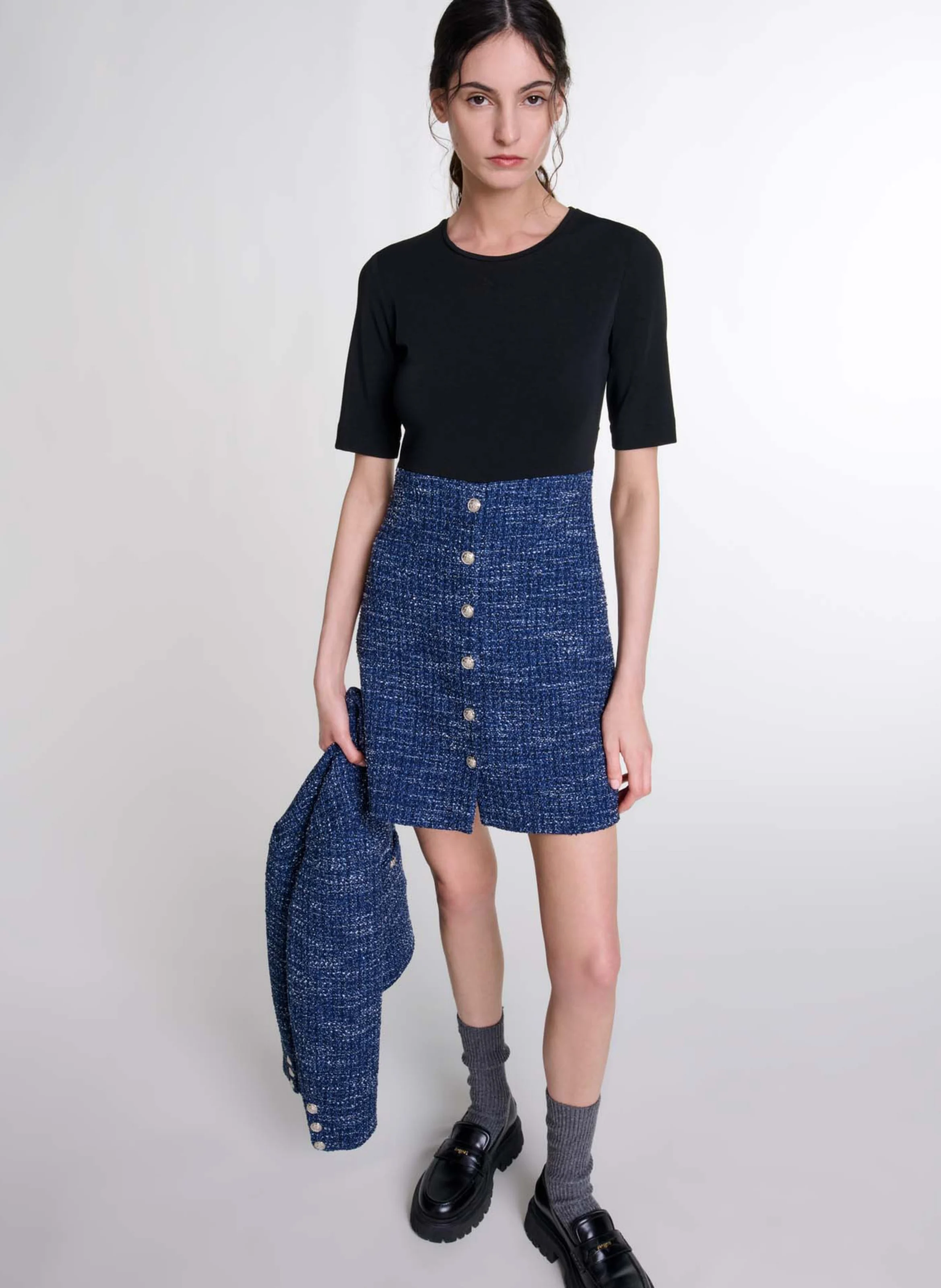 Robe deux-en-un effet tweed | Bleu