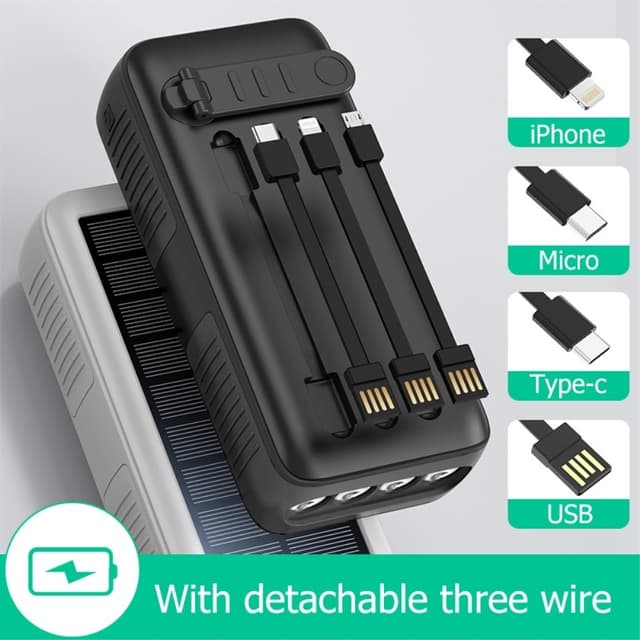 Håndsving 30000mAh Sol PowerBank Lightning/USB-C/Mikrokabel