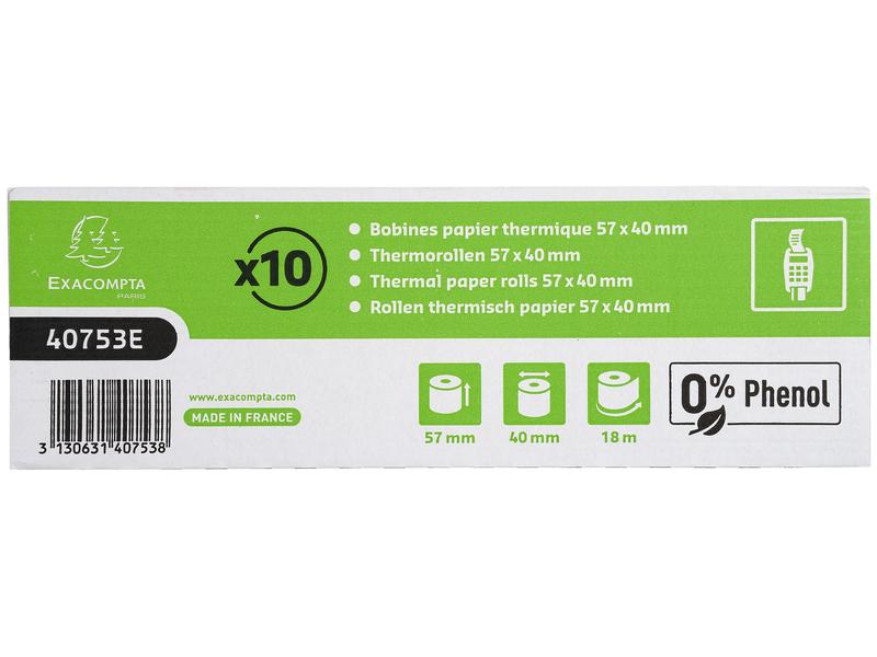 Exacompta Thermo-Papierrolle 57 x 40 x 12 mm, 18 m, 10 Stüc Additionsrollen